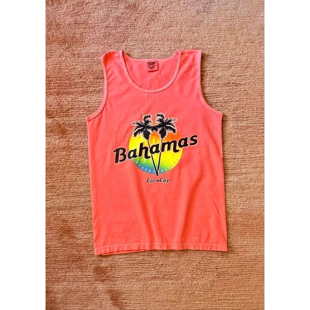 Comfort Colors Neon Coral Bahamas Coco Cay Graphic Tank Top Size S Unisex